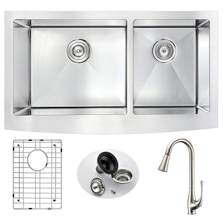 Elysian Farmhouse 33 Kitchen Sink With Singer Brushed Nickel Faucet